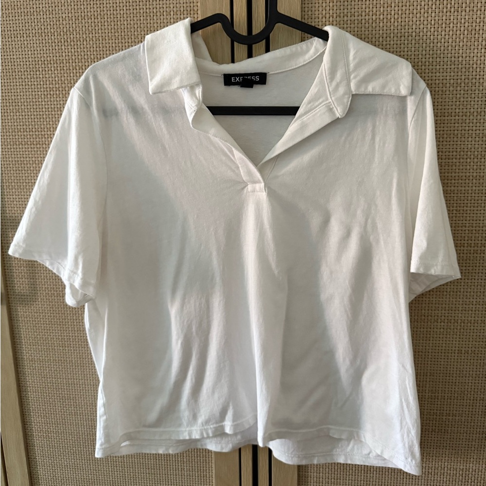 Express Women's White Cropped Polo Top
